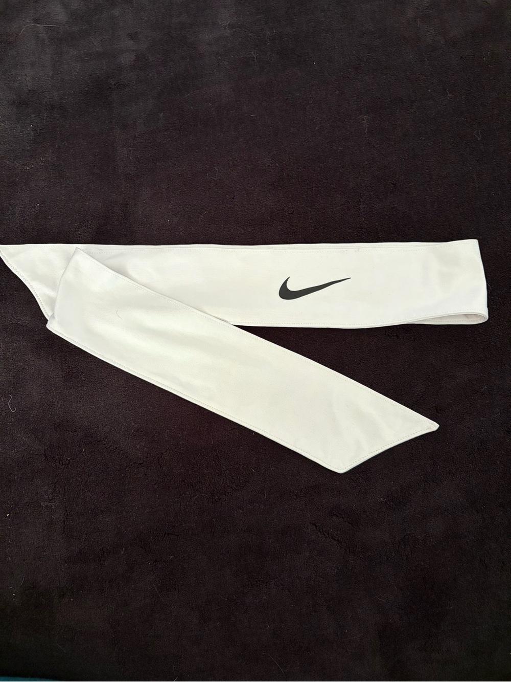 Nike White Tie Headband with Black Swoosh